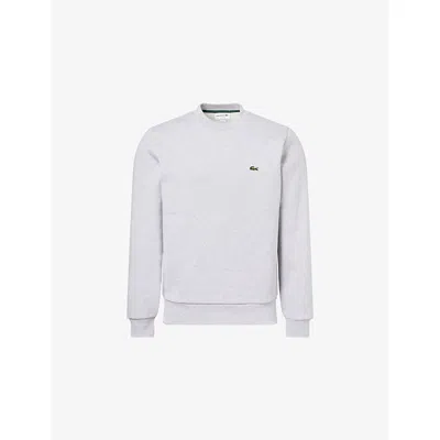 Lacoste Mens Grey Brand-patch Crewneck Cotton-blend Sweatshirt In White