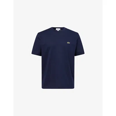 Lacoste Mens Navy Brand-patch Crewneck Cotton-jersey T-shirt In Blue
