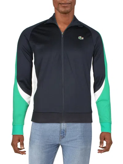 Lacoste Mens Lightweight Colorblock Full Zip Sweater In Blue