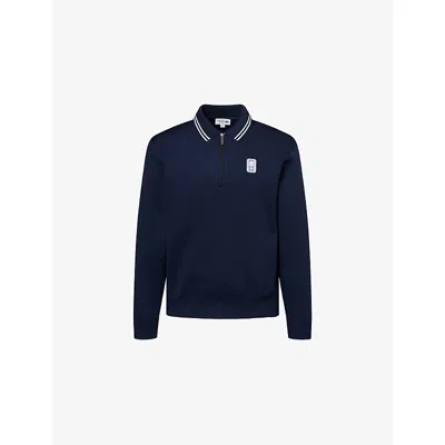 Lacoste Mens Navy Tennis Heritage Quarter-zip Jersey Sweatshirt In Multi