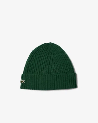 Lacoste Mens Ribbed Beanie In Green