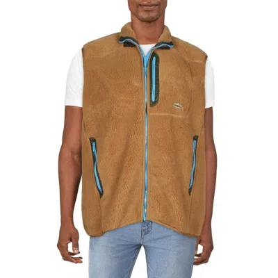Lacoste Mens Sherpa Colorblock Vest In Brown