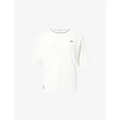 Lacoste Mens White  X Roland-garros Graphic-print Crewneck Cotton-jersey T-shirt