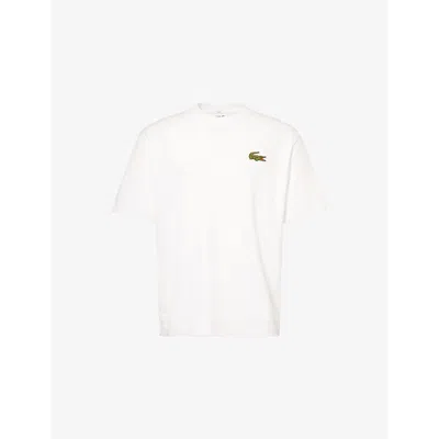 Lacoste Mens White Logo-patch Relaxed-fit Cotton T-shirt