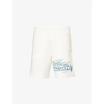 Lacoste Mens Printed Two-slip-pockets Cotton-blend Shorts White