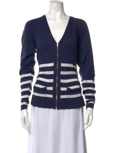 Pre-owned Lacoste Merino Wool Striped Top In Blue