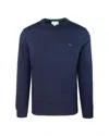 Lacoste Merino Wool Sweater With Ribbed Detailing And Logo Emblem In Blue