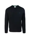Lacoste Merino Wool Sweater With Ribbed Details And Crocodile Logo In Black