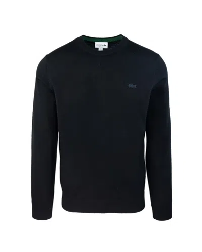 Lacoste Merino Wool Sweater With Ribbed Details And Crocodile Logo In Black