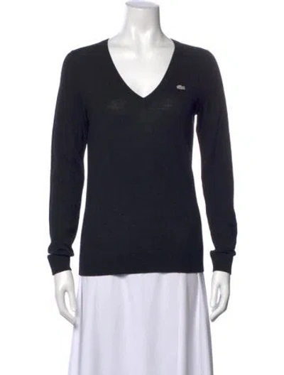 Pre-owned Lacoste Merino Wool V-neck Sweater In Blue