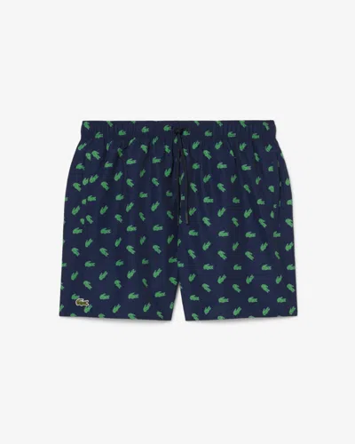 Lacoste Mid Length Crocodile Print Mens Swim Trunks In Blue