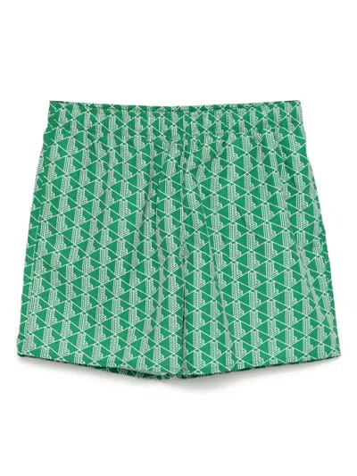 Lacoste Mid-length Monogram Swim Trunks In Green