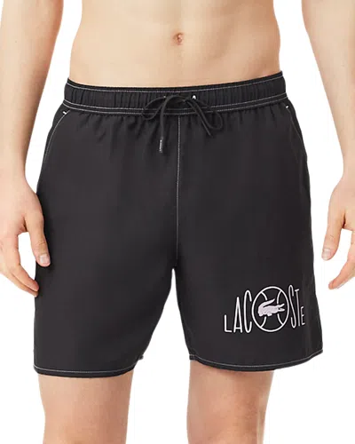 Lacoste Mid Length Tennis Print 6 Swim Trunks In Brown