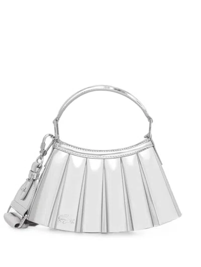 Lacoste Mini Lenglen Pleated-effect Tote Bag In Silver