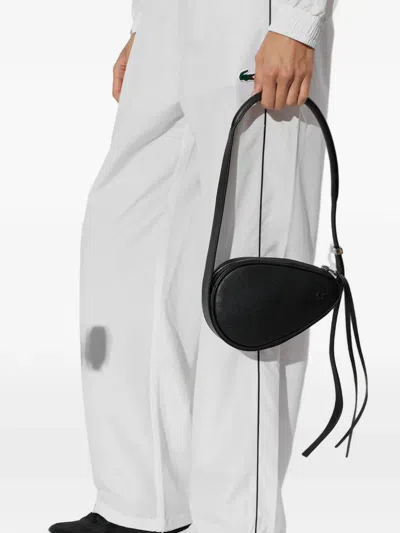 Lacoste Mini Smash Court Racket Leather Shoulder Bag In Black
