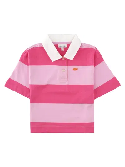 Lacoste Mini Striped Cotton Polo For Kids In White