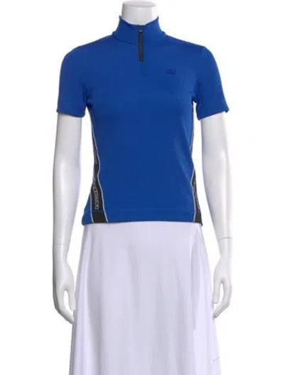 Pre-owned Lacoste Mock Neck Short Sleeve Polo In Blue