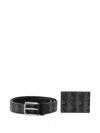Lacoste Monogram Belt And Cardholder Set In Black