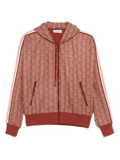 Lacoste Monogram Hoodie In Brown