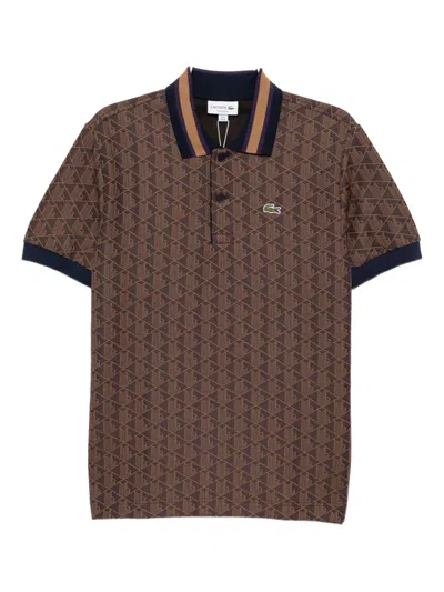 Lacoste Monogram-jacquard Polo Shirt In Brown
