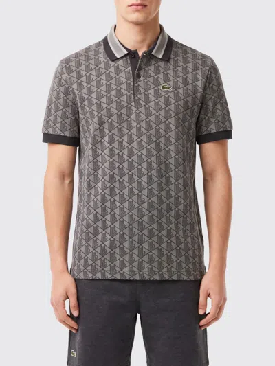 Lacoste Monogram Jacquard Polo Shirt In Gray