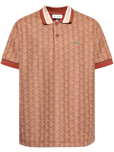 Lacoste Monogram-jacquard Polo Shirt In Orange