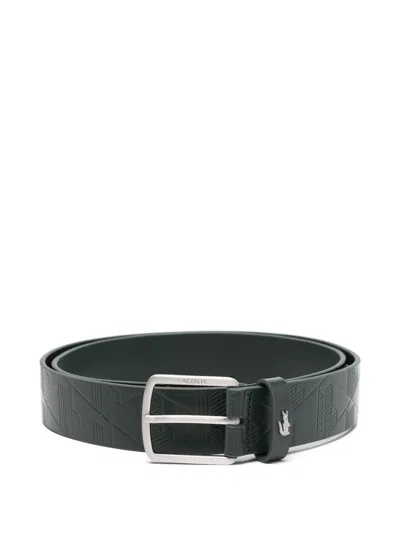 Lacoste Monogram Leather Belt In 绿色