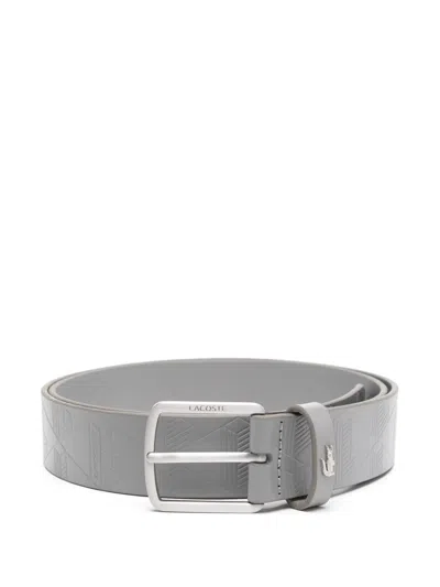 Lacoste Monogram Leather Belt In 灰色