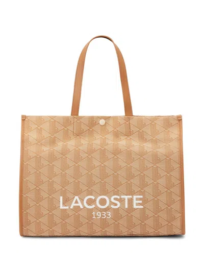 Lacoste Monogram Logo-print Tote Bag In Beige