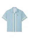 Lacoste Relaxed Fit Monogram Print Cotton Blend Camp Shirt In Blue