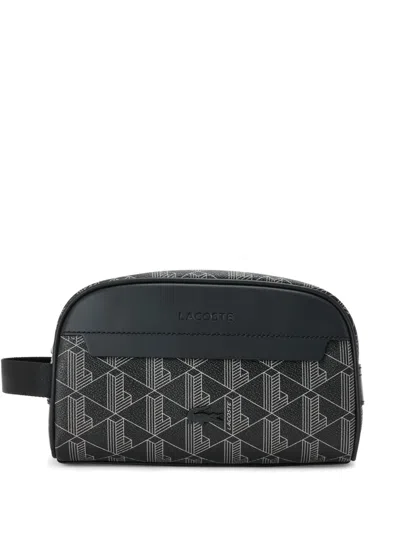 Lacoste Monogram-pattern Wash Bag In Black