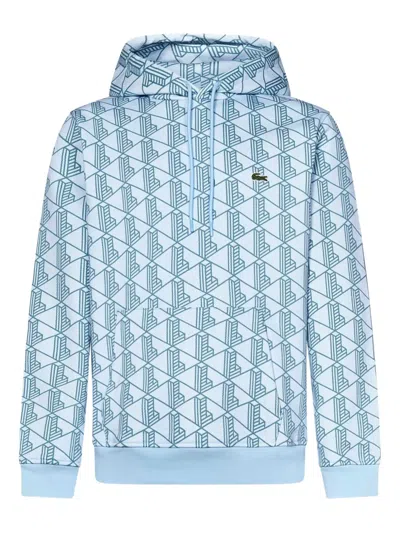 Lacoste Monogram-print Hoodie In Blue
