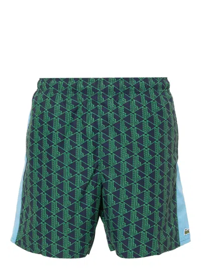 Lacoste Monogram-print Swim Shorts In Blue