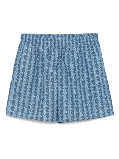 Lacoste Monogram Print Swim Trunks In Blue