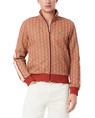 Lacoste Monogram Print Zip Front Track Jacket In Brown
