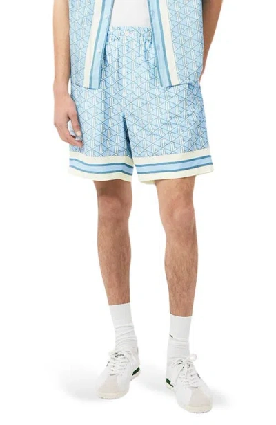 Lacoste Monogram Relaxed Fit Pull-on Shorts In Blue