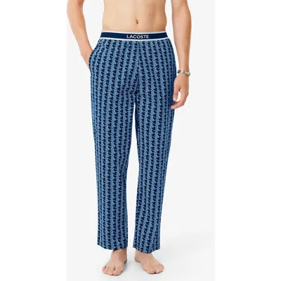 LACOSTE LACOSTE MONOGRAM STRETCH COTTON PAJAMA PANTS