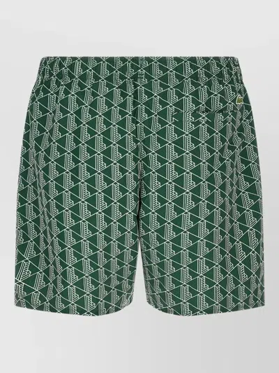 Lacoste Monogram Swim Shorts Side Pockets Design In Green