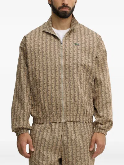 Lacoste Monogram Zip Jacket In Brown