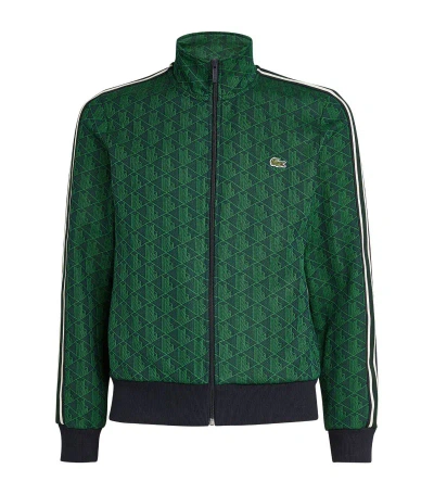 Lacoste Monogram Zip-up Jacket In Noir/ Farine-croissant