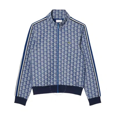 Lacoste Monogram Zip-up Sweatshirt In Blue