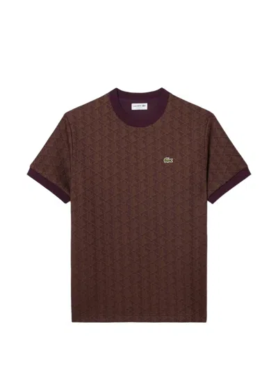 Lacoste Monogram-jacquard T-shirt In Brown
