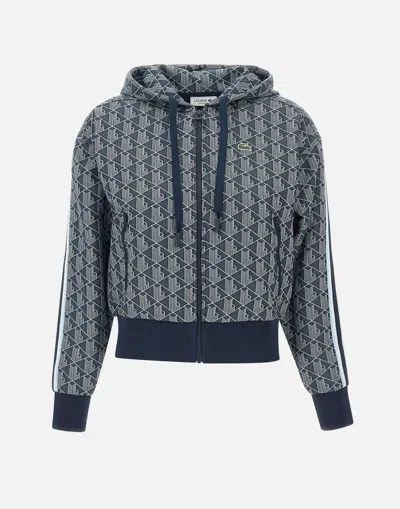 Lacoste Monogrammed Jacquard Knit Sweatshirt In Blue