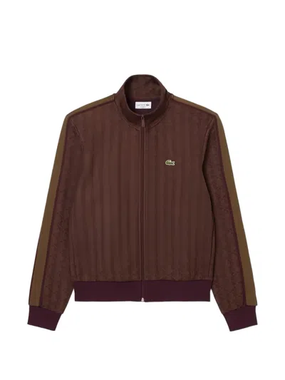 Lacoste Monogram-pattern Zip-up Sweatshirt In Brown