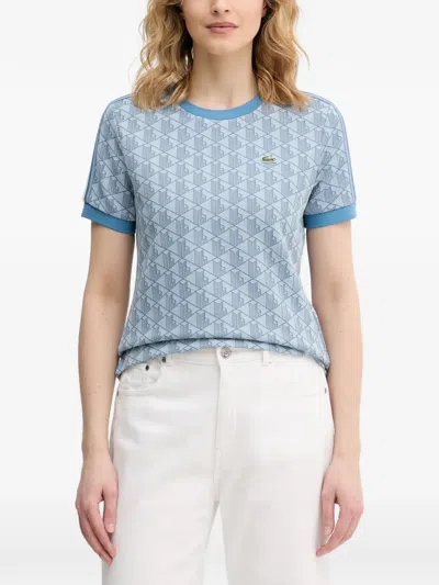 Lacoste Monogram-print Logo-patch T-shirt In Blue