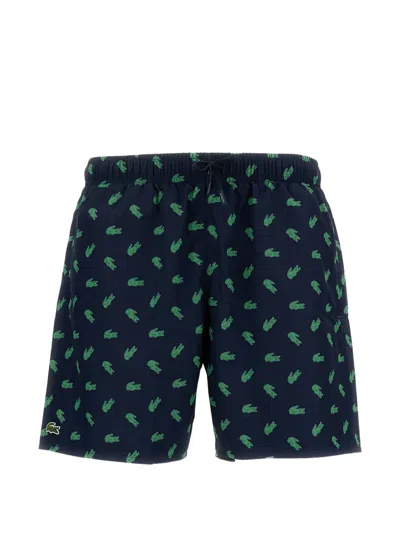 Lacoste Monogram-print Swim Shorts In Blue