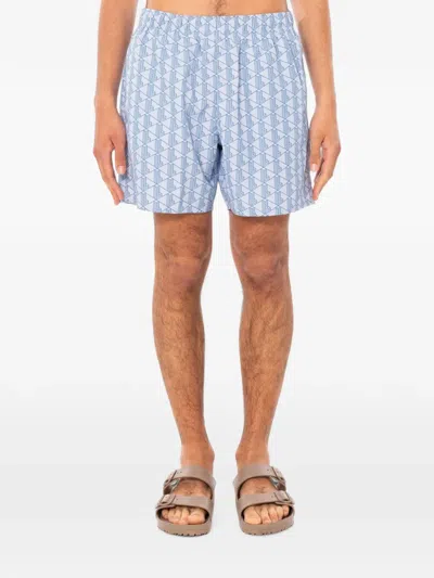 Lacoste Monogram-print Swim Shorts In Blue