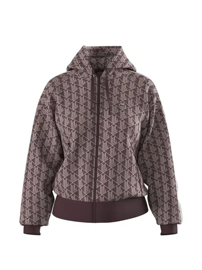 Lacoste Monogram-print Zip-up Hoodie In Purple
