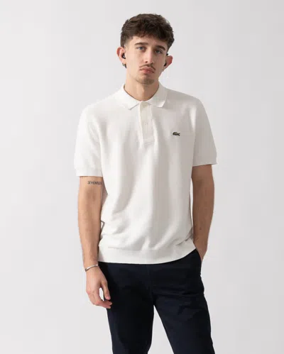 Lacoste Moss Stitch Cotton Polo Collar Mens Sweater In White