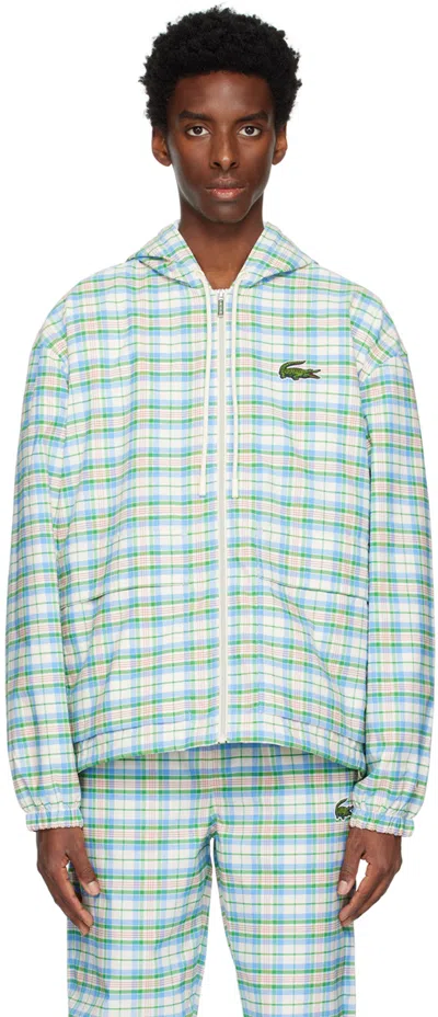 Lacoste Checked Hooded Woven Jacket In 2cq Flour/multico